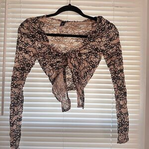 Windsor Lace Tie-Front Long Sleeve Top